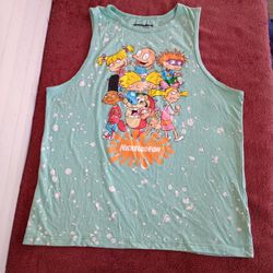 Nickelodeon Teal/Green Nostalgic Characters Tank Top Juniors/Womens Size Large