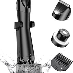Body Hair Trimmer for Men, 2 in 1 Electric Groin Ball Trimmer Shaver, Pubic Hair Trimmer for Body Groomer, Waterproof Wet/Dry Clippers with LED Light,