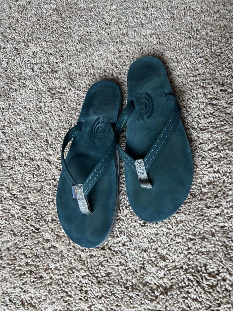 Turquoise Rainbow Brand Flip Flops