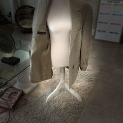 John Ashford Men’s Wool Blend Blazer - Beige Herringbone Tweed - Classic Fit, Size 42R