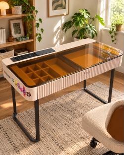 Modern glass table with power strip with drawers