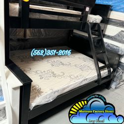 Twin XL Over Queen Black Complete Bunk Bed Both Mattresses Included 