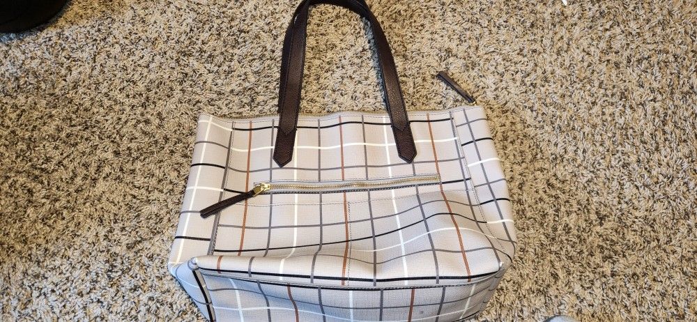 Fossil Tote Bag - Gray Plaid