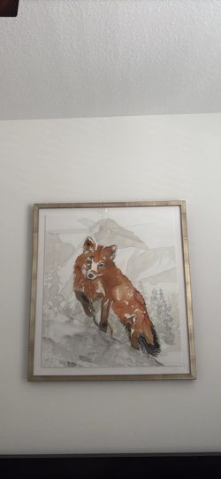 Large Framed Fox Watercolor Wall Art
