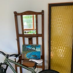 Vintage Oak Hall Tree Antique Storage
