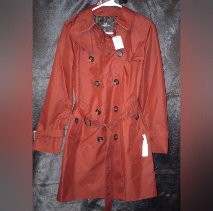 NWT Women's Marron Coach Trench Coat Size Small Red