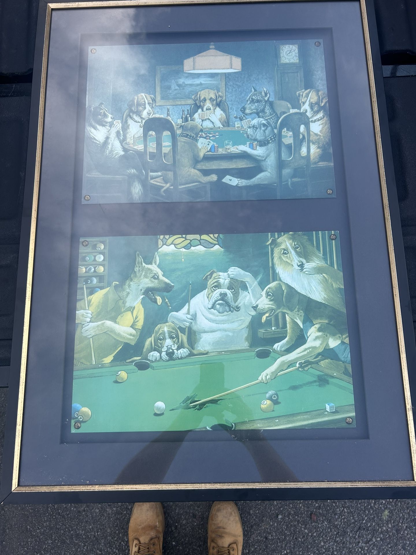 Custom Framed and Matted Dogs Playing Poker and Pool Tin Pictures