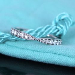 Tiffany & Co. Harmony PT950 Platinum Round Diamond 1.8mm Wedding Band Anniversary Ring 