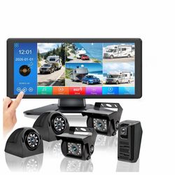RV Backup Camera 10.36” Touch Screen 5 Channel Split Monitor, Blind Spot Detection, 1080P Night Vision, Truck Trailer Camper