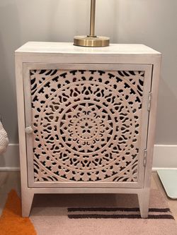Carved Wood Accent Nightstand