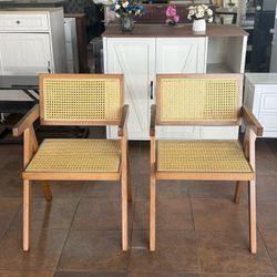 🔥Special Discount (Set of 2 )🔥Rattan Accent Chairs Mid Century Dining Armchair Bamboo Frame Kitchen (Natural)  💰80$