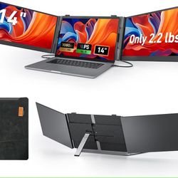 Vixtan 2.2lb Ultra-Light Laptop Screen Extender, 14" Triple Portable Monitor for Laptop, Ultra-Thin 1080P FHD Monitors for 13.3-17.3" Laptops, Triple 