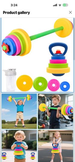 Kids Weight Set – Adjustable Barbell & Kettlebell with Water Bottle BPA-Free Plastic, Safe for Ages 3-8, Water-Fillable for Adjustable Weight, Boosts 