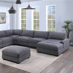 Brand New Extra Large Dark Grey Gray Corduroy Sectional With Right Facing Chaise 