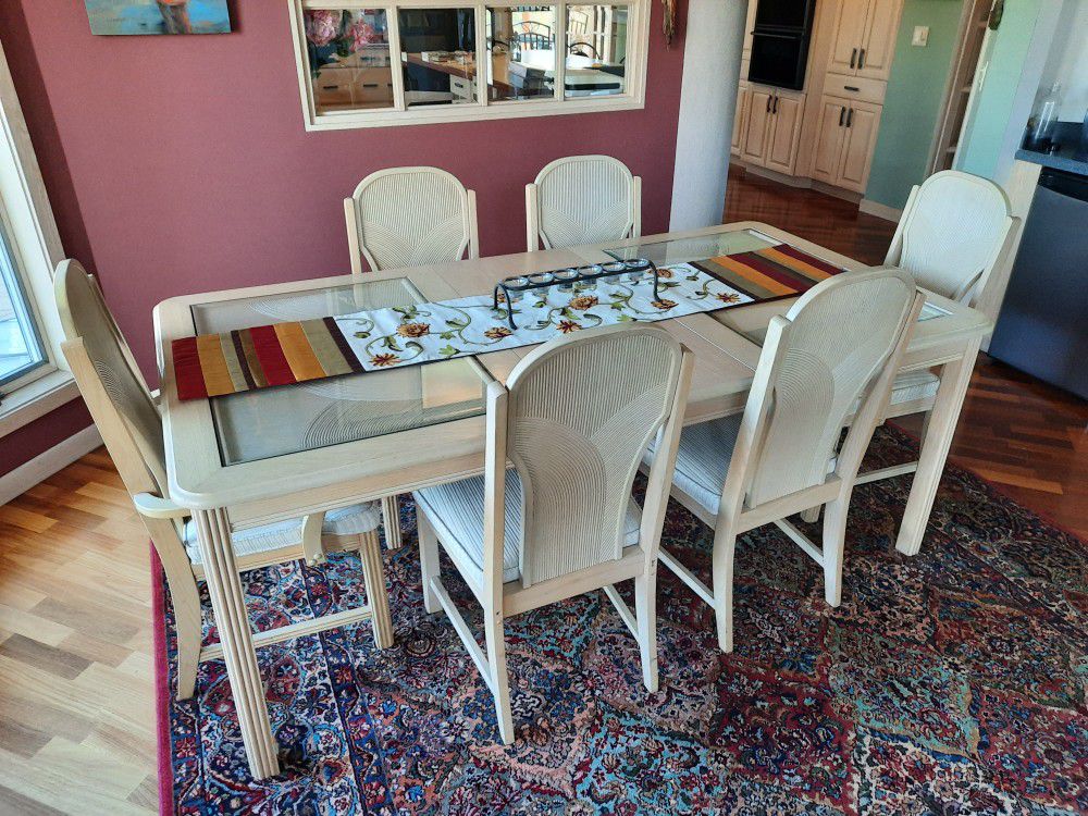 Dining Set, Contemporary, Whitewashed Oak, 7 Pieces
