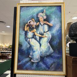 Beautiful Oil Painting Of Two Dancers Signed Laurene 28x39