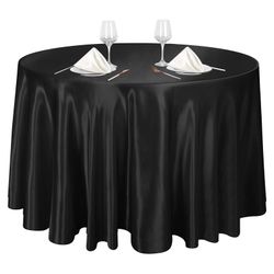 Ruisita 120 Inches Round Satin Tablecloths Black Overlay Round Satin Table Cover Bright Silk Tablecloth Smooth Fabric Tablecloth For Wedding Banquet T