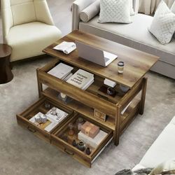 Wood Lift Top Coffee Tables with 2 Storage Drawers for Living Room Office