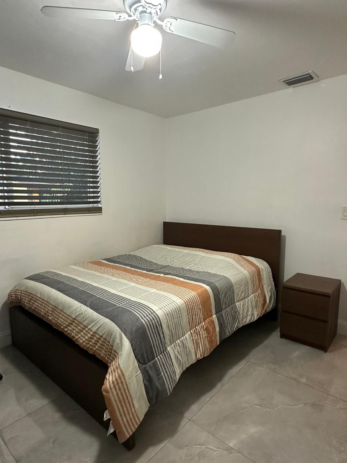Queen size wood bedroom bed WITH mattress, box spring and a night table
