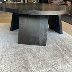 Black Round All Wood Mid Century Coffee Table Good Used Condition 