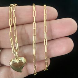 14k Gold Necklace With Puffed Heart Pendant
