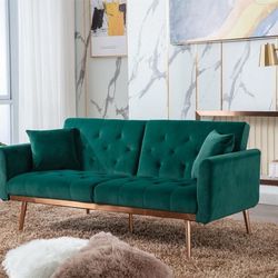 NEW Green Upholstered Sleeper Sofa Loveseat Sofa with Metal Feet