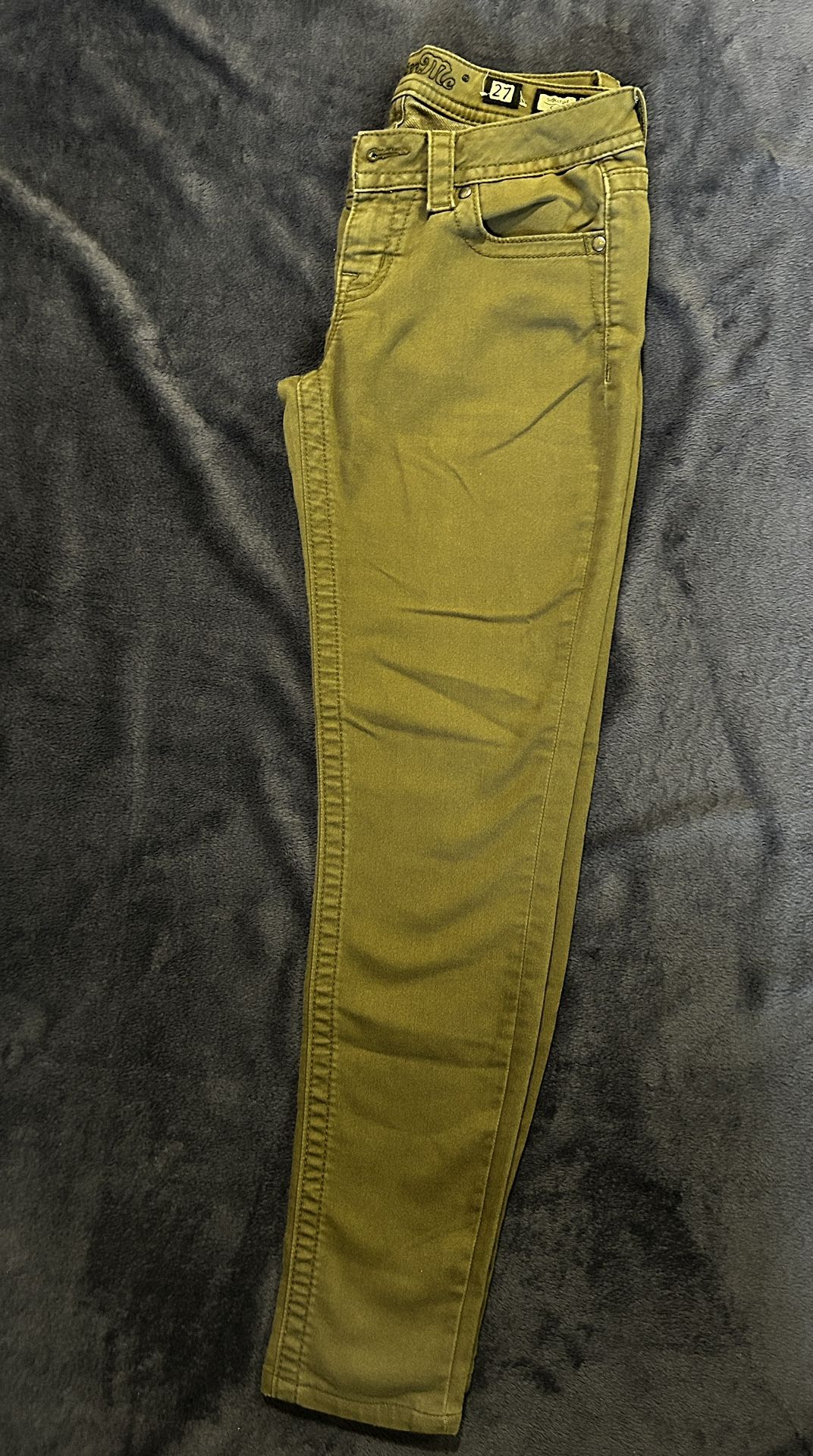 Miss Me Signature Skinny Jeans – Size 27, Dark / Fade-Green Finish