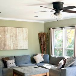 Gray Pull Apart Sectional With Fabric Coffee Table