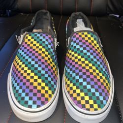 Rainbow Checkered Slip On Vans Women’s Size 9