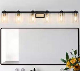 50 in. 6-Light Matte Black and Gold Bathroom Vanity Light