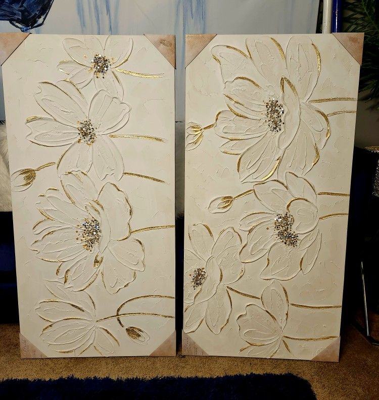 New Large Matching Gold/White Wall Art