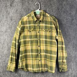 Wolferland Men’s Fleece Flannel Shirt Size L Green Yellow Plaid Heavyweight