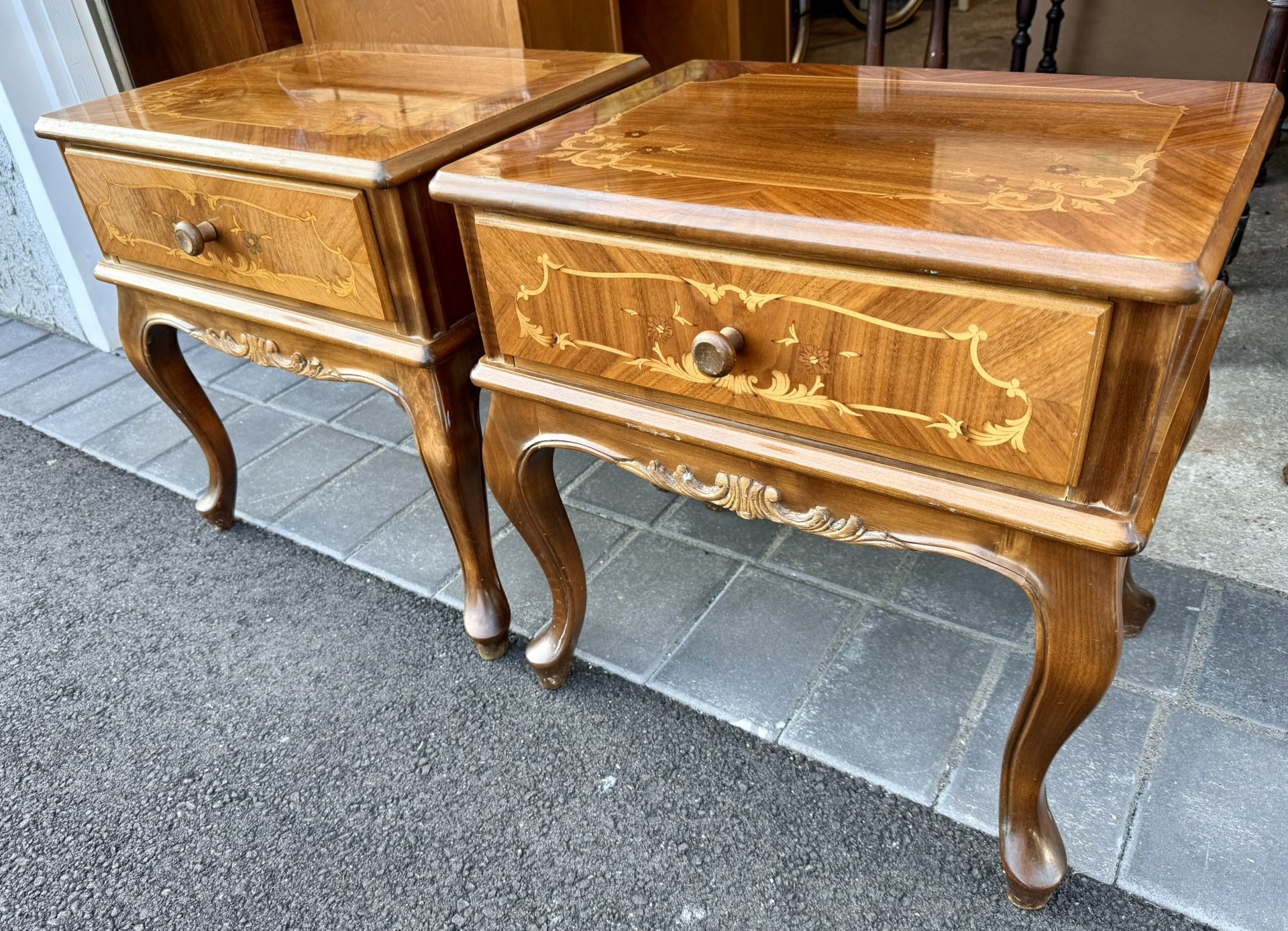 Pair of Inlaid Style Single Drawer End Tables