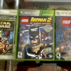 3 XBOX 360 Games Star Wars The Complete Saga,  Batman 2  Dc Super Heroes, Jurassic World 