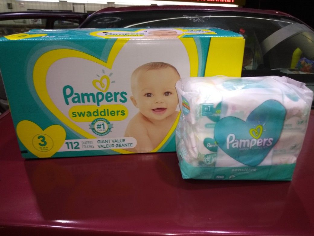 Pampers Cruisers size 3. 112 diapers and wipes