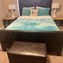 Queen Bed Frame, Brown Faux Leather 