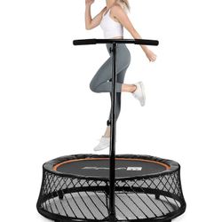 Mini Rebounder Trampoline for Adults with Bar- Springless Small Indoor Exercise Trampoline Cardio Workout Fitness Trainer Safest Rebounder N