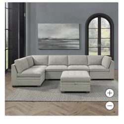 Thomasville Tisdale Boucle Modular Sectional with Storage Ottoman