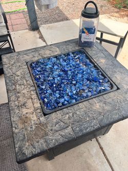 Blue Rhino Propane Fire Pit Table + Tank & Extra Blue Fire Glass