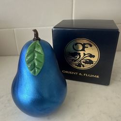 Vintage O&F Blue Art Glass Pear Paperweight 4 1/2” 2003 2nd Numbered