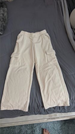 Girls Cream Corduroy Wide-Leg Cargo Pants