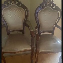 Pair Of antique Louis XV Arm Chairs With New Upholstery And Very Clean 