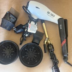 Hair Tools - Curling iron, Hair Straightener, Blow Dryer And Attachments 