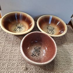 SET OF 3 VINTAGE WATT POTTERY SIESTA SOMBRERO BOWLS - RARE !