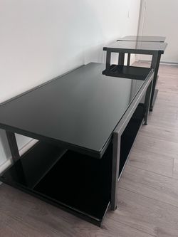 3-Piece Black Glass Coffee/TV stand& End Table Set