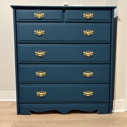 Tall Dresser Blue With Gold Pulls