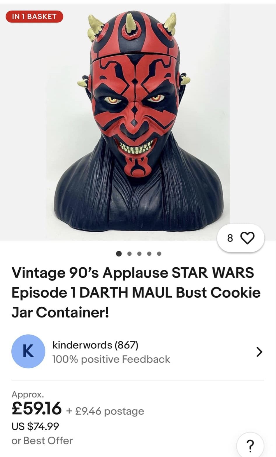 Vintage 90's Applause STAR WARS Episode 1 DARTH MAUL Bust Cookie