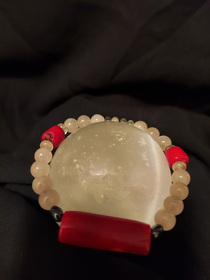 Red Coral And Rose Quartz Crystal Healing Bracelet
