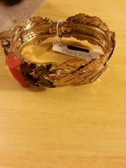 Jeweled leaf bangle bracelet