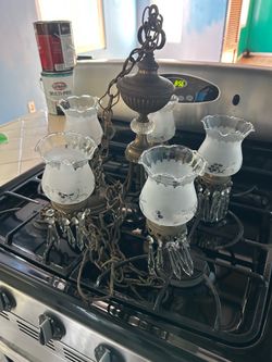 1950’s brass chandelier also … Glass record/LP coffee table
